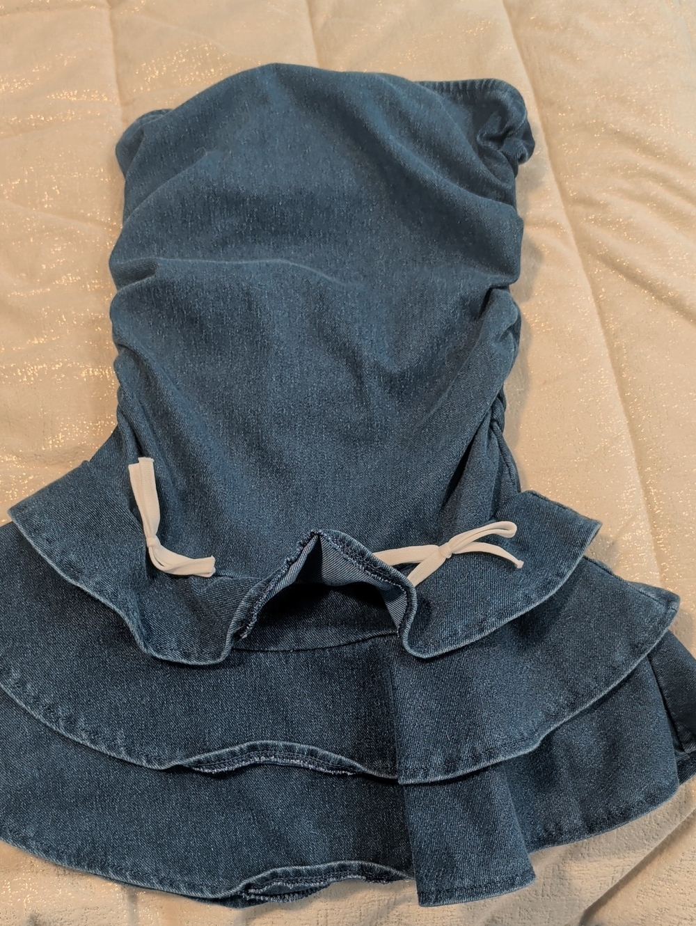 Girls Dark Blue Ruffle Denim Jeans